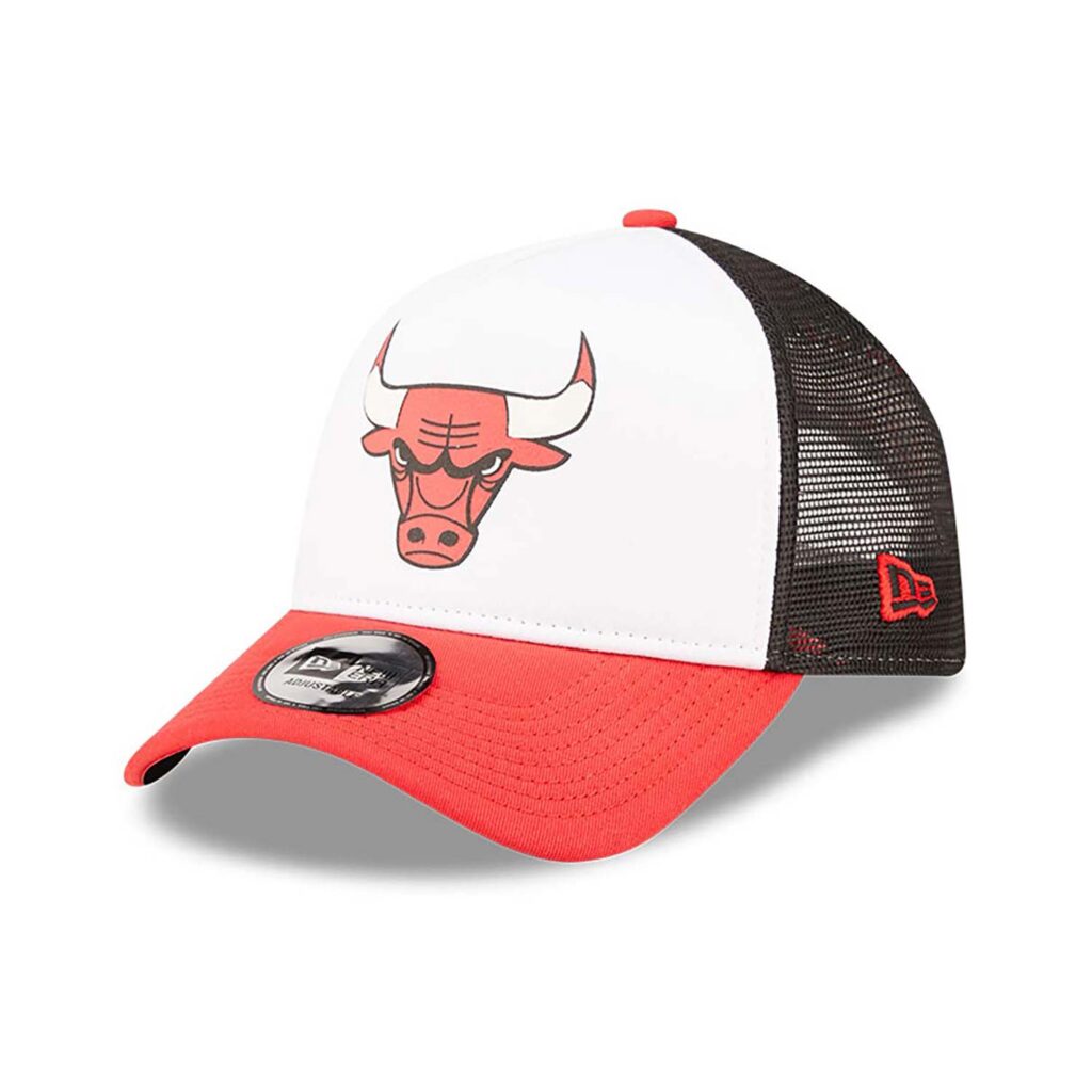 Chicago Bulls Team Color Block White A-Frame Trucker Cap-left
