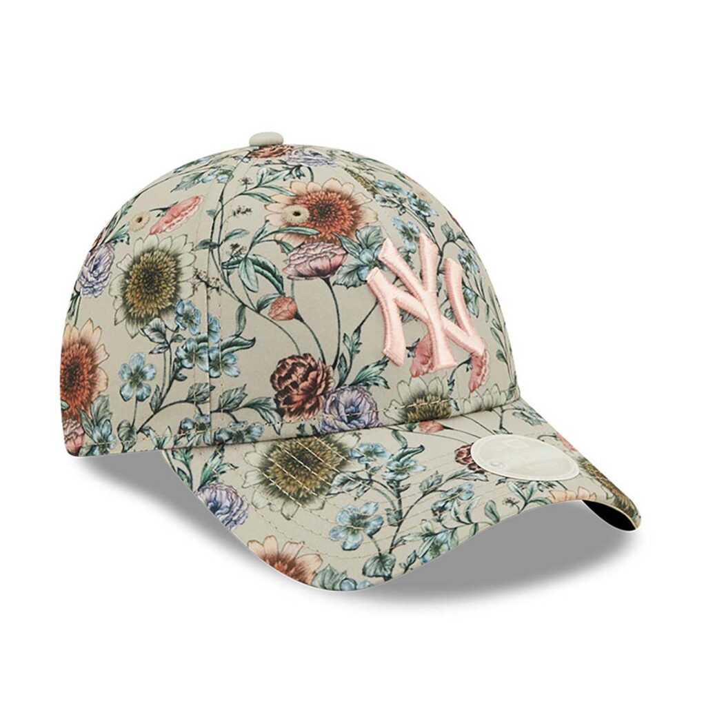 New York Yankees Womens All Over Print Floral Cream 9FORTY Cap-back