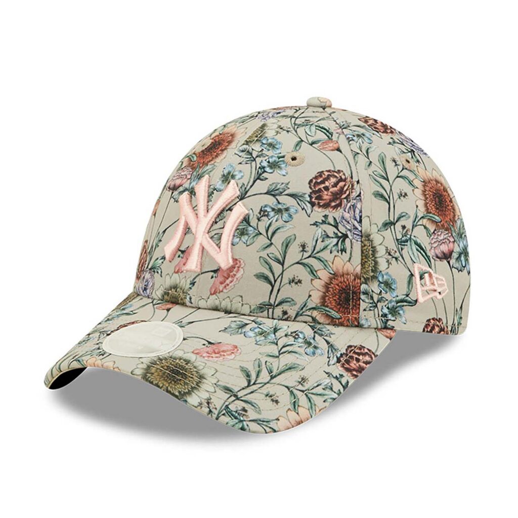 New York Yankees Womens All Over Print Floral Cream 9FORTY Cap-left