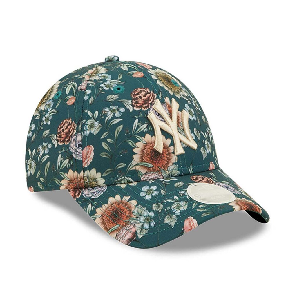 New York Yankees Womens All Over Print Green Floral 9FORTY Adjustable Cap-back
