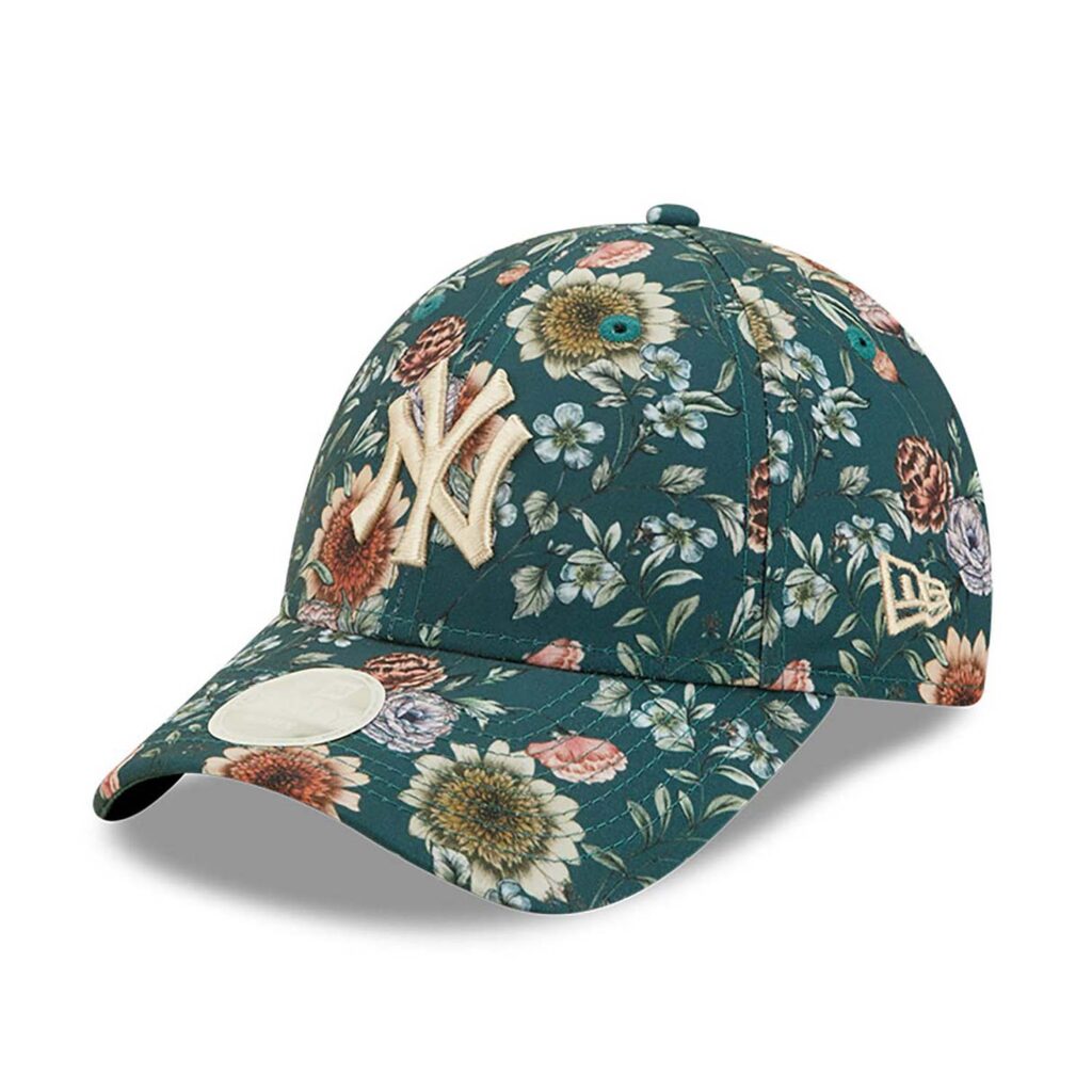 New York Yankees Womens All Over Print Green Floral 9FORTY Adjustable Cap-left
