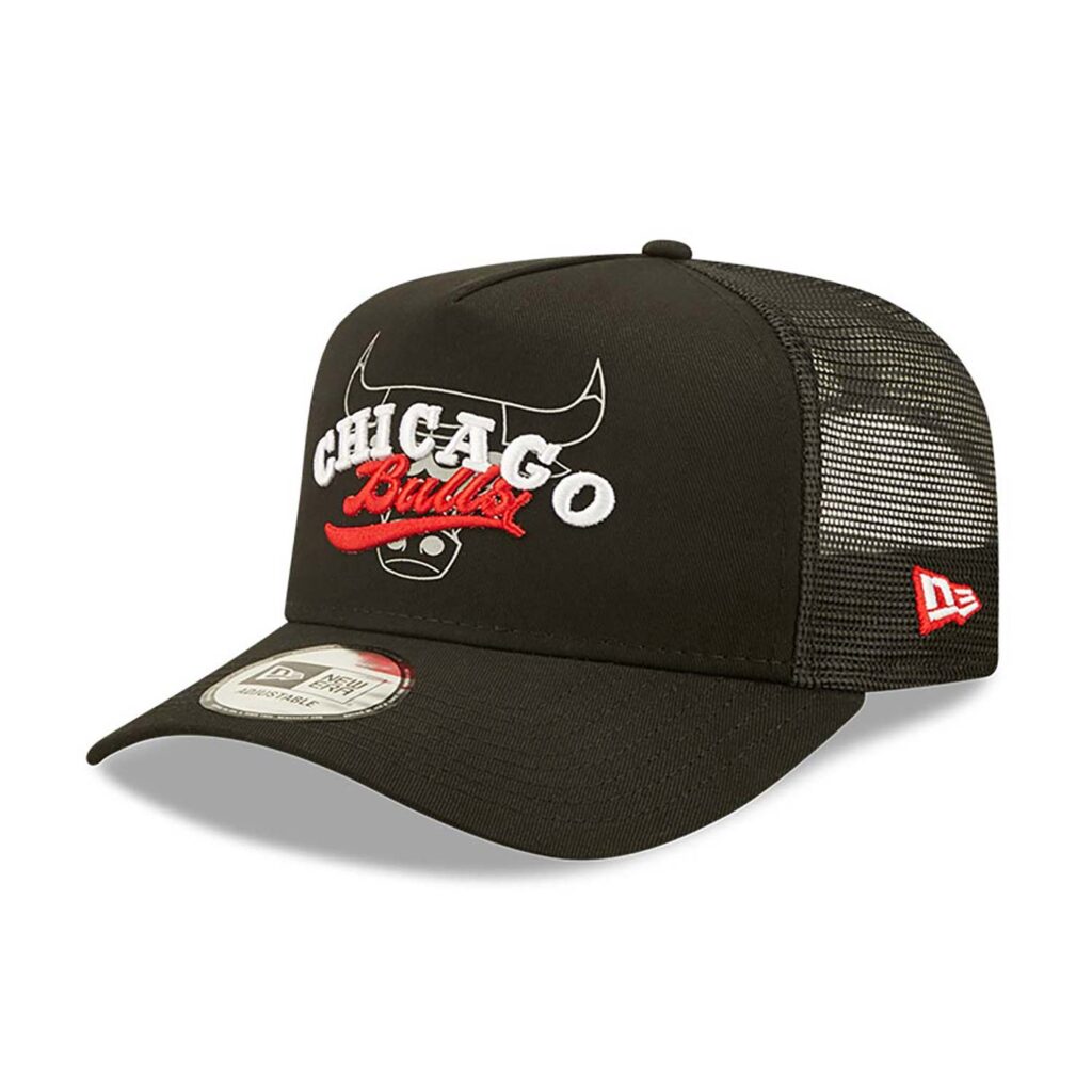 Chicago Bulls Logo Overlay Black A-Frame Trucker Cap